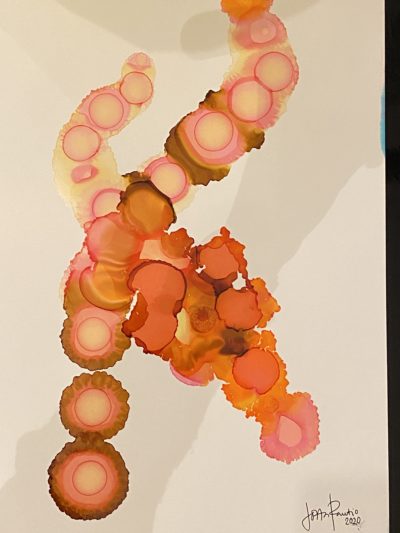 "Cirkulärt" Alco Ink abstrakt komposition Målning av Lotta Rautio